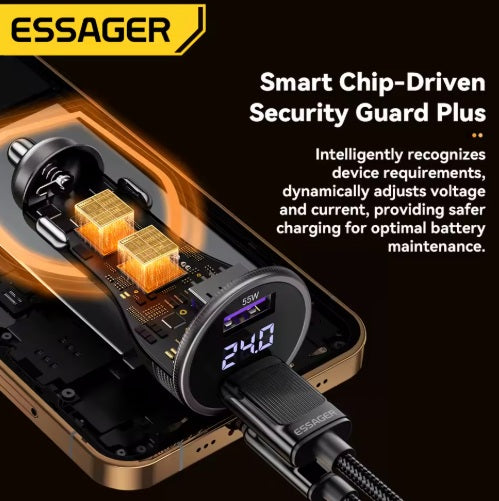 Universalus automobilinis įkroviklis su ekranu, 2 x USB-A, juodas, 73 W - Automobilinis lizdas 12 V