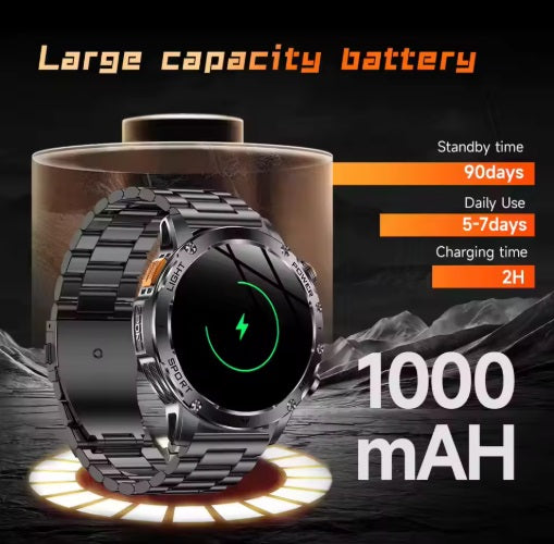 AK87 Smartwatch - Sort urkasse, orange silikoneplastrem