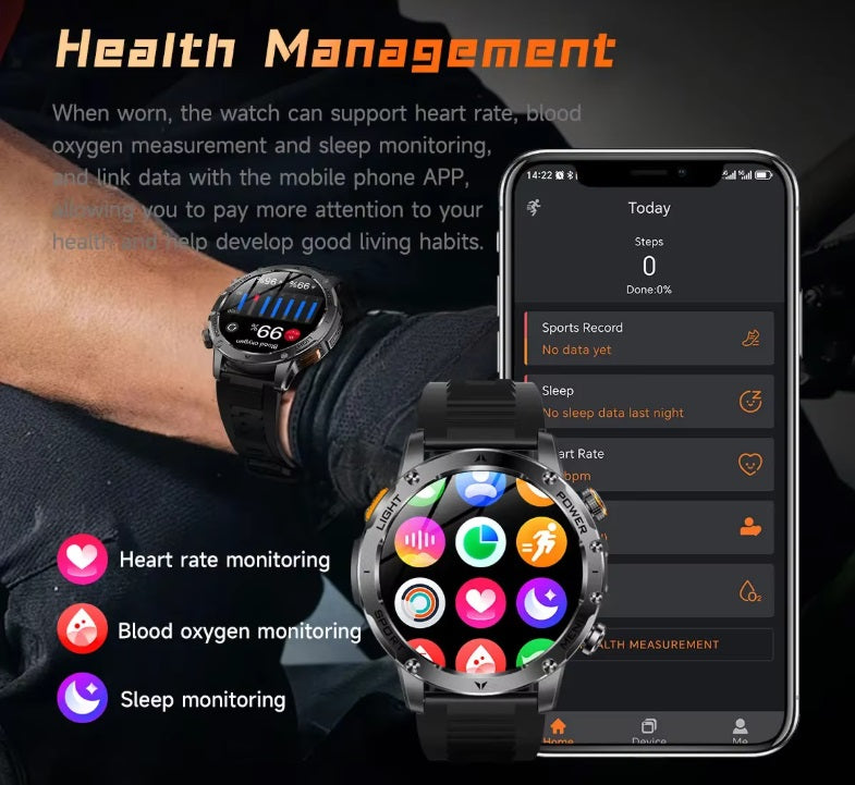 AK87 Smartwatch - Sort urkasse, orange silikoneplastrem