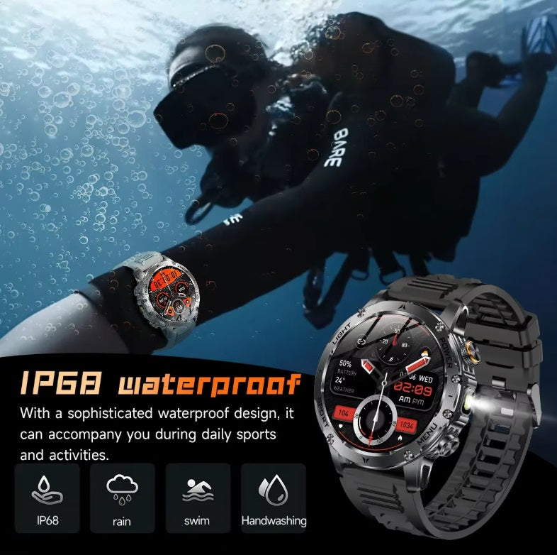AK87 Smartwatch - Sort urkasse, orange silikoneplastrem