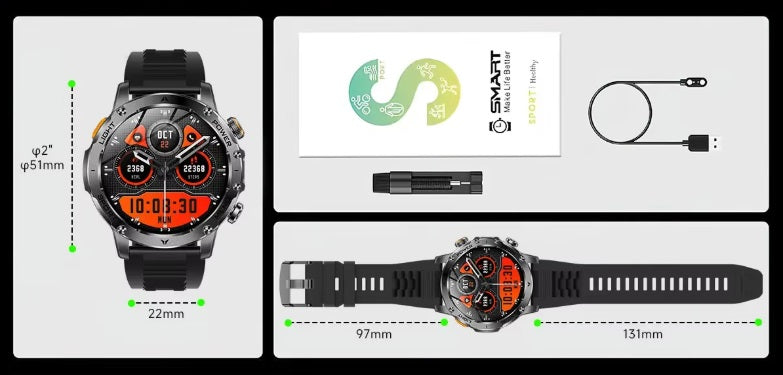 AK87 Smartwatch - Sort urkasse, orange silikoneplastrem