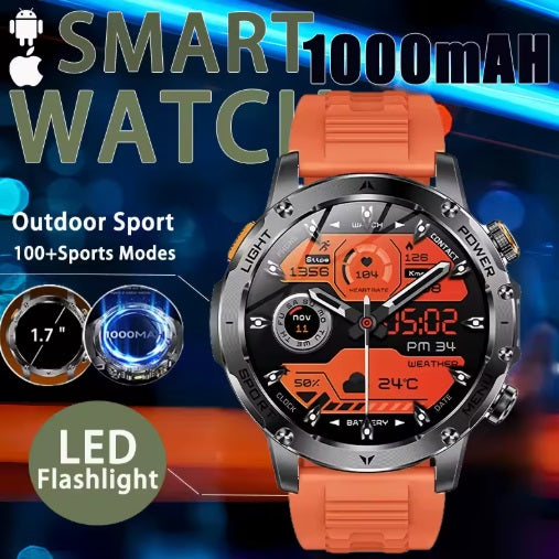 AK87 Smartwatch - Sort urkasse, orange silikoneplastrem