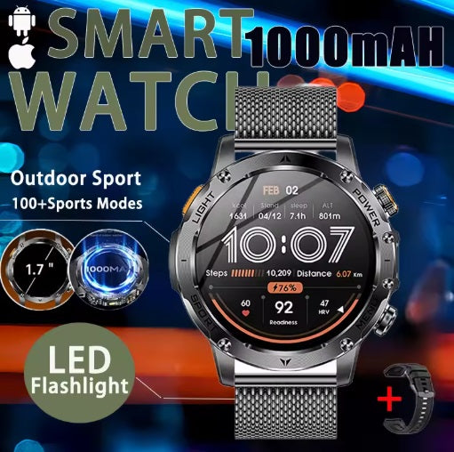 AK87 Smartwatch - Sort urkasse, sort tekstilrem