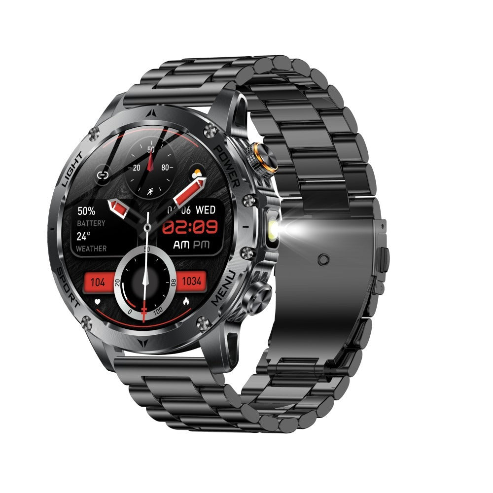 Reloj inteligente AK87 - Caja negra, brazalete de acero negro