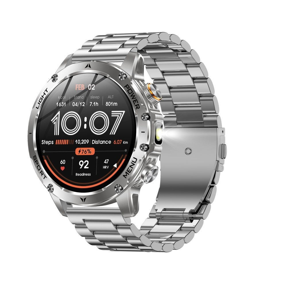 Reloj inteligente AK87 - Caja plateada, brazalete de acero plateado