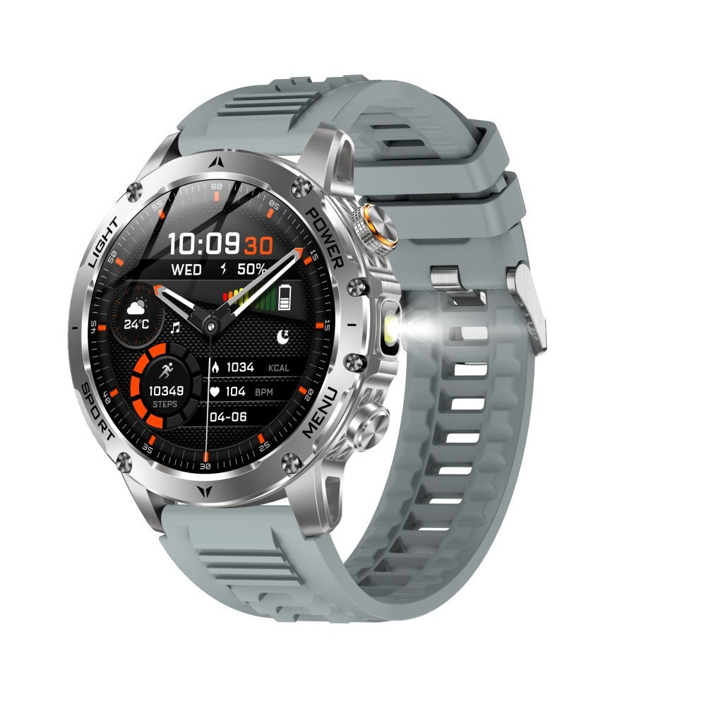 AK87 Smartwatch - Sølvfarvet urkasse, grå silikonerem