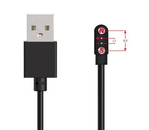 Universal magnetisk laddkabel - Svart, USB-A, 2,5-8,0mm 2 pin (standard)
