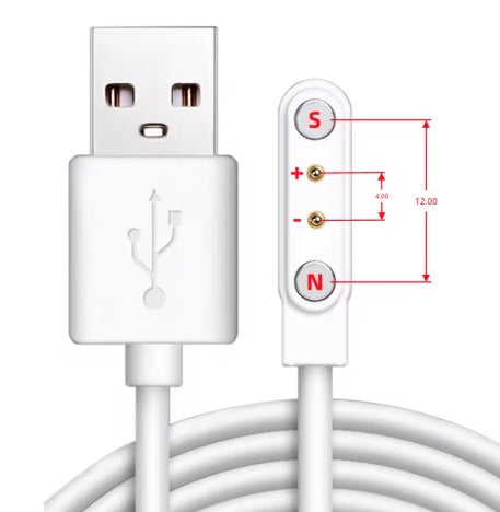 Universal magnetisk laddkabel - Vit, USB-A, 4,0-12,0mm 2 pin (standard)