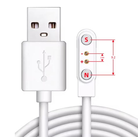 Universal magnetisk laddkabel - Vit, USB-A, 2,84-9,2mm 2 pin (non standard)