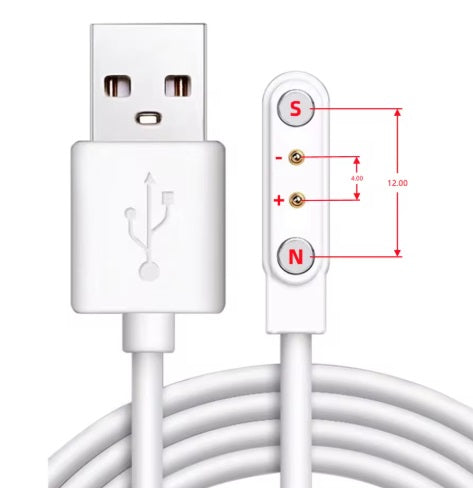 Universal magnetisk laddkabel - Vit, USB-A, 4,0-12,0mm 2 pin (non standard)