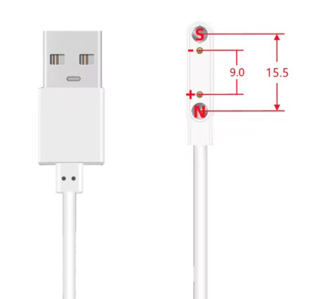 Universal magnetisk laddkabel - Vit, USB-A, 9,0-15,5mm 2 pin