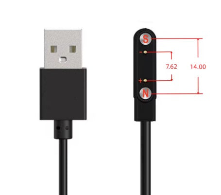 Universal magnetisk laddkabel - Svart, USB-A, 7,62-14,0mm 2 pin (non standard)