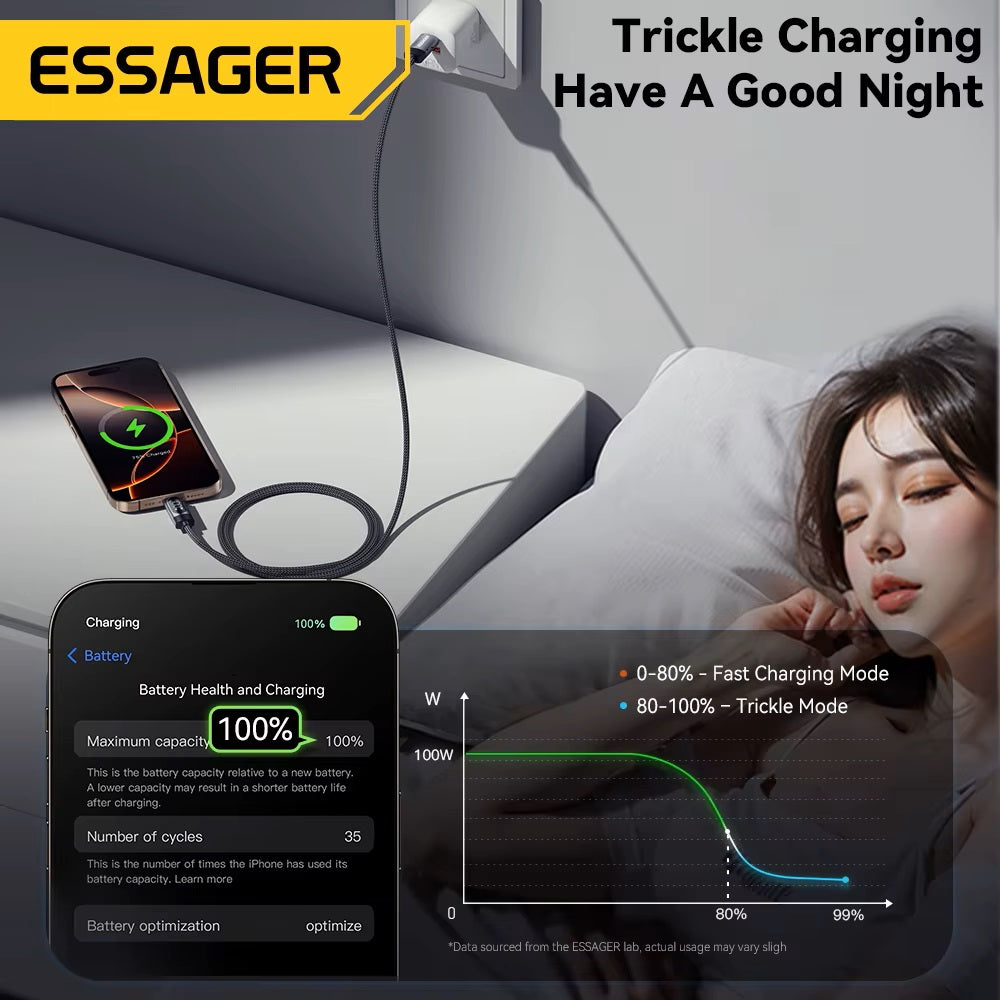 Universalus įkrovimo laidas su ekranu, 100 W, USB-A į USB-C – juodas, 1,0 m