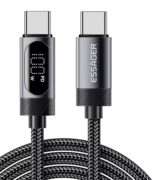 Universaalne laadimiskaabel ekraaniga 100W USB-C - USB-C - must, 2.0m