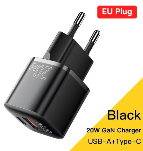Universaalne laadija USB-A + USB-C, must 20W -Shuko (EL pistik) - 2 tk pakis