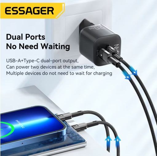 Universal laddare USB-A + USB-C, Svart 20W - Typ A (US-plugg) - 2-pack