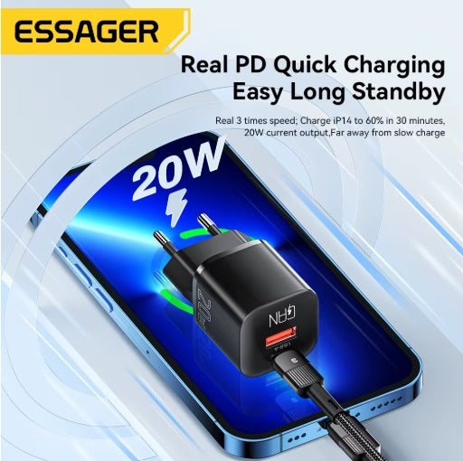 Universal laddare USB-A + USB-C, Svart 20W - Typ A (US-plugg) - 2-pack