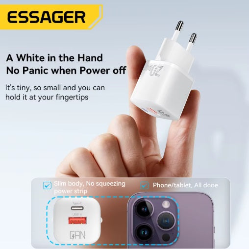 Universal laddare USB-A + USB-C, Svart 20W - Typ A (US-plugg) - 2-pack