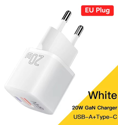 Universaalne laadija USB-A + USB-C, valge 20W -Shuko (EL pistik) - 2 tk pakis