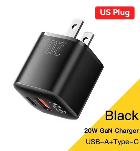 Universal laddare USB-A + USB-C, Svart 20W - Typ A (US-plugg) - 2-pack