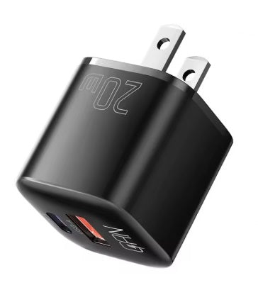 Universal laddare USB-A + USB-C, Svart 20W - Typ A (US-plugg) - 2-pack