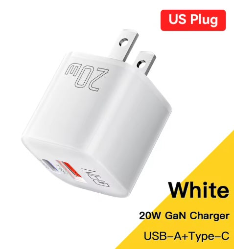Universal laddare USB-A + USB-C, Vit 20W - Typ A (US-plugg) - 2-pack