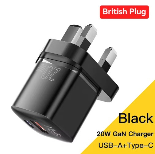 Universal laddare USB-A + USB-C, Svart 20W - Typ G (UK-plugg) - 2-pack