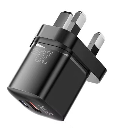 Universal laddare USB-A + USB-C, Svart 20W - Typ G (UK-plugg) - 2-pack