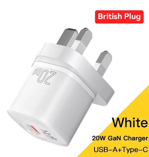 Universal laddare USB-A + USB-C, Vit 20W - Typ G (UK-plugg) - 2-pack