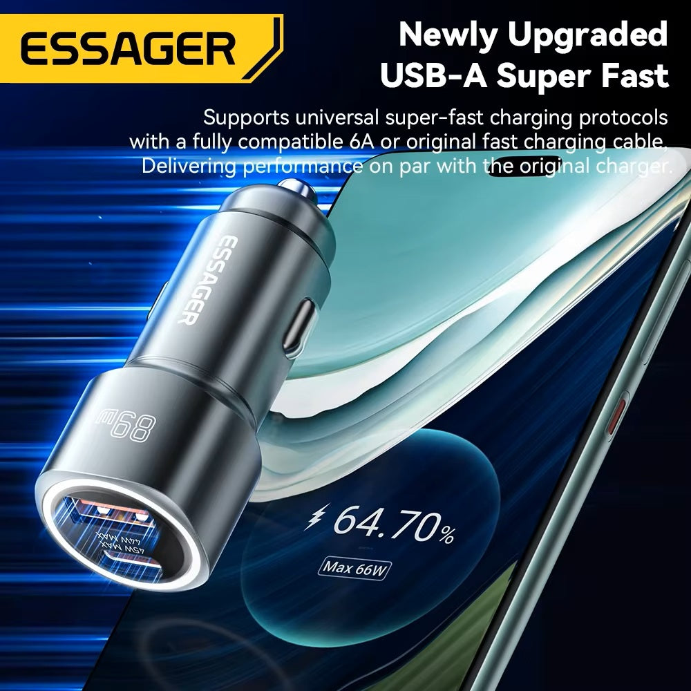 Universal billaddare USB-A + USB-C, Grå 89W - Biluttag 12V