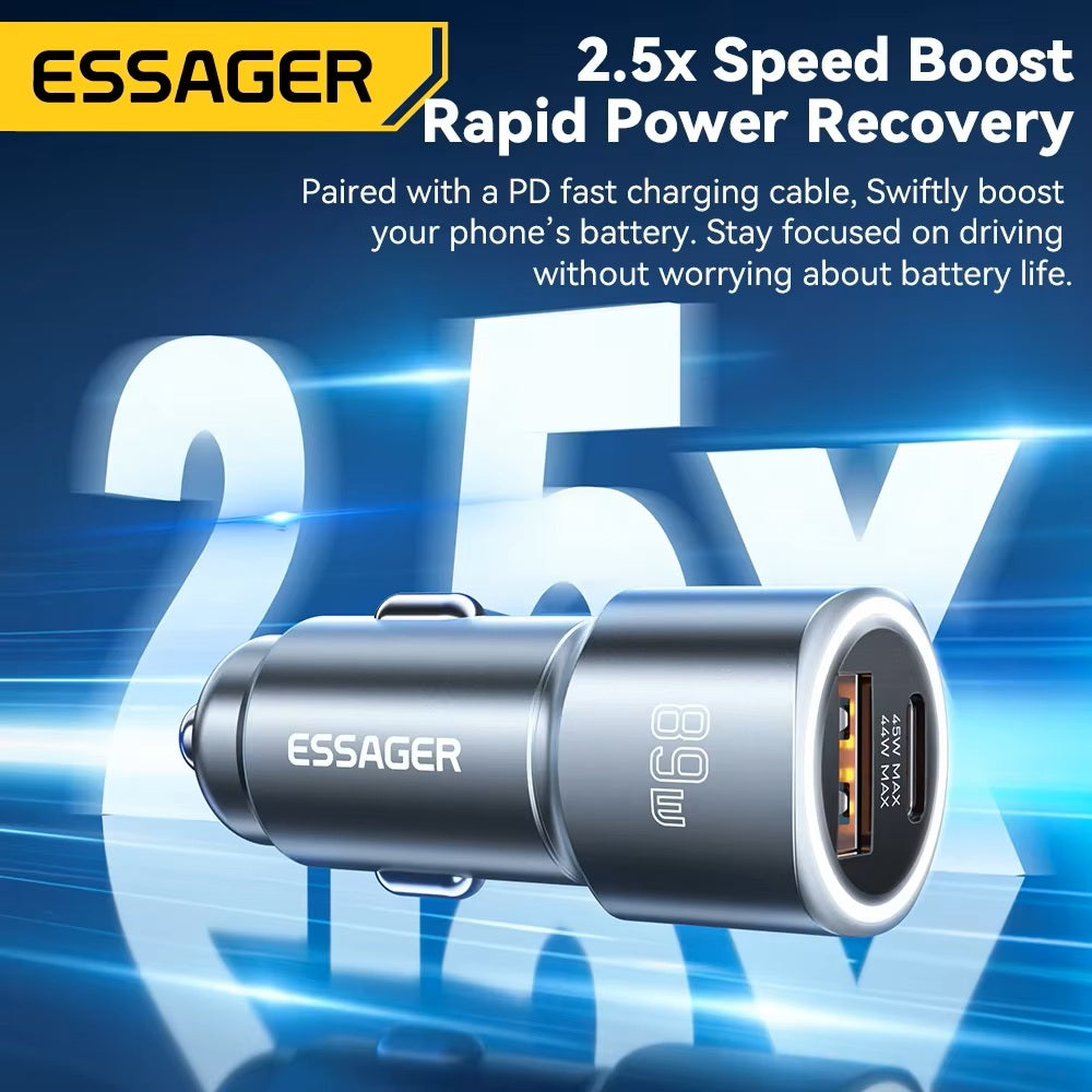 Universal billaddare USB-A + USB-C, Grå 89W - Biluttag 12V