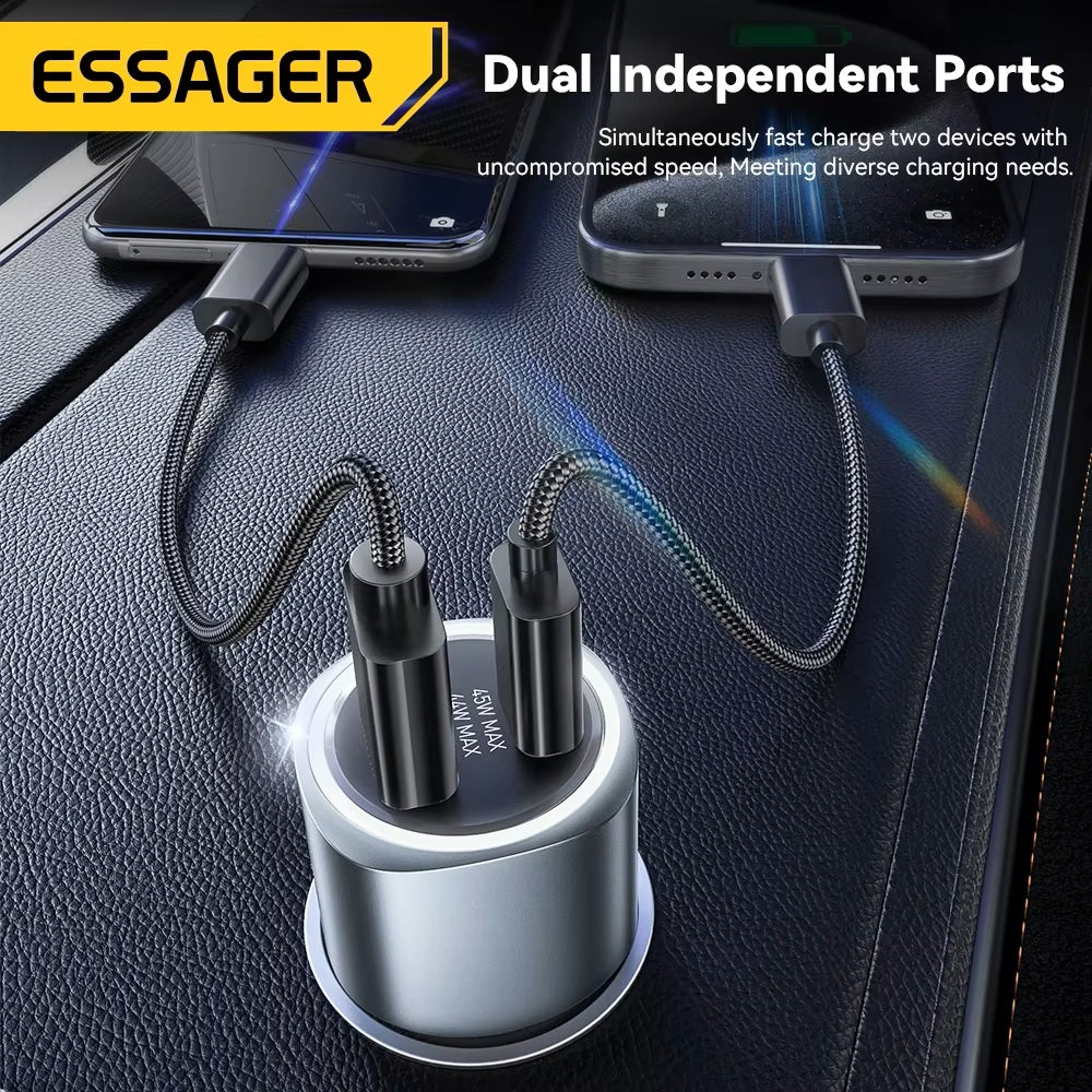 Universal billaddare USB-A + USB-C, Grå 89W - Biluttag 12V