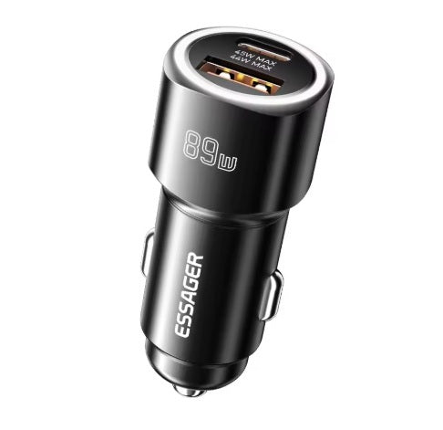 Universalus automobilinis įkroviklis USB-A + USB-C, juodas 89W - Automobilinis lizdas 12V