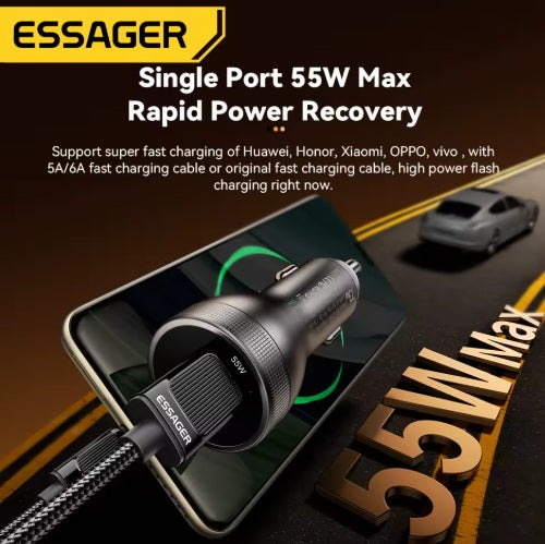 Universalus automobilinis įkroviklis su ekranu, 2 x USB-A, juodas, 73 W - Automobilinis lizdas 12 V