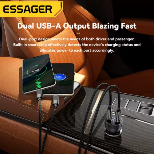 Universalus automobilinis įkroviklis su ekranu, 2 x USB-A, juodas, 73 W - Automobilinis lizdas 12 V
