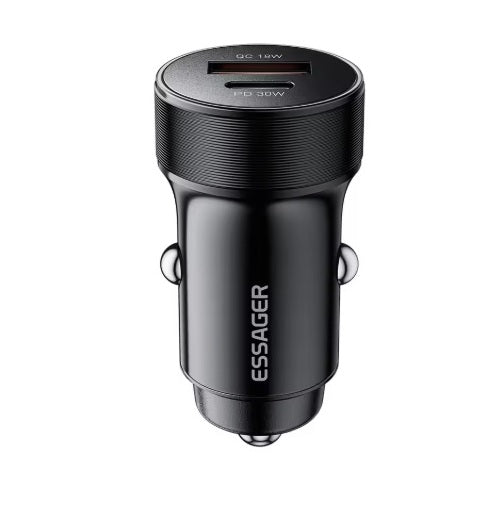 Universal billaddare USB-A + USB-C, Svart 30W - Biluttag 12V