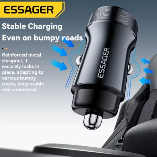 Universal billaddare USB-A + USB-C, Svart 30W - Biluttag 12V