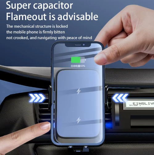 Mobiliojo telefono laikiklis su 15 W įkrovikliu, pridedamas USB-C laidas - juodas