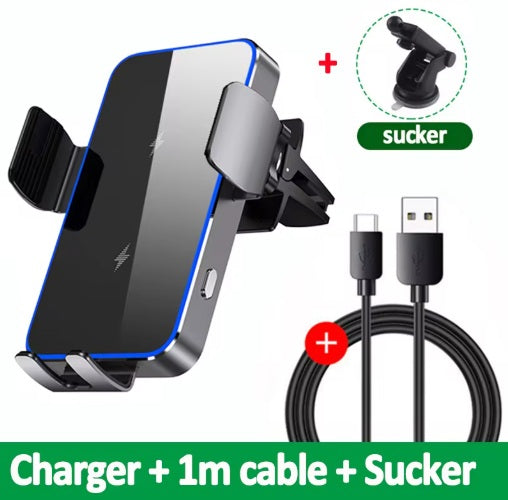 Suport telefon mobil cu ventuză și încărcător 15W, cablu USB-C inclus - Negru