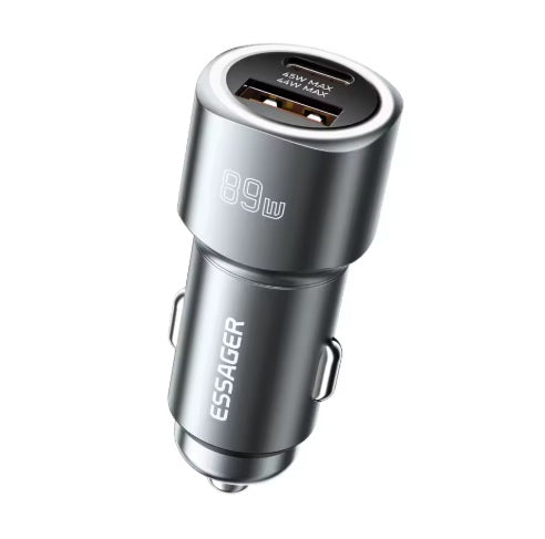 Universal billaddare USB-A + USB-C, Grå 89W - Biluttag 12V