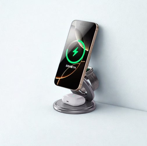 Trådlös laddningsstation 3-i-1, Qi2 (iOS) 25W – Grå