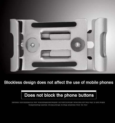 Blockless design of the Phone Holder showcasing functionality, ensuring it does not block the phone buttons.