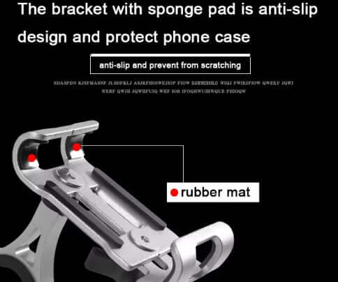 Close-up of 360° rotatable bike phone holder with anti-slip design and rubber mat for protection.