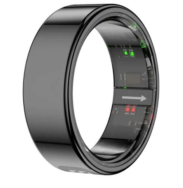 Colmi R12 Smart Ring - Black showcasing its sleek design and built-in display features for health monitoring.