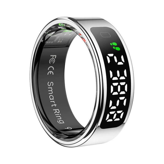 Colmi R12 Smart Ring - Silver with digital display and touchpad features for health monitoring. Smart ring technology.