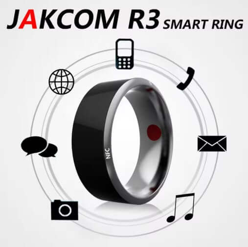 Jakcom R3 Smart Ring in black, showcasing its NFC features and smart technology for payments and control.