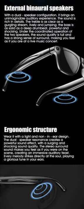 Lenovo 8K AI Smart Glasses with external binaural speakers and ergonomic design for immersive sound experience.