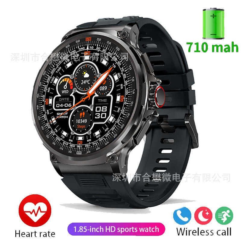 Lige BW0657 Smart Watch with black case and silicone strap, featuring 1.85-inch display and fitness tracking.