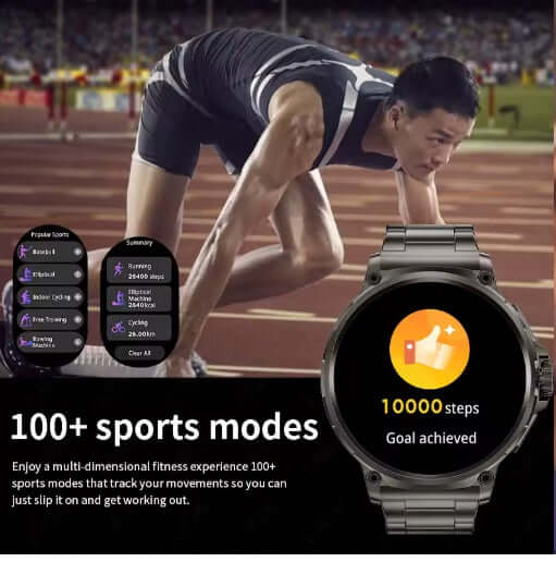 Image of Lige BW0657 Smart Watch showcasing 100+ sports modes and 10000 steps goal achieved on the display.