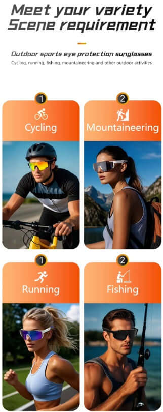 Outdoor sports glasses for cycling, running, mountaineering, and fishing activities.